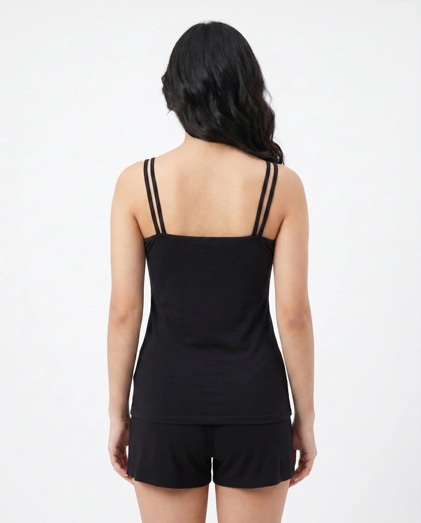 Sajiero Soft Cotton Camisole - Daisy - Black