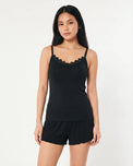 Sajiero Soft Cotton Camisole - Daisy - Black
