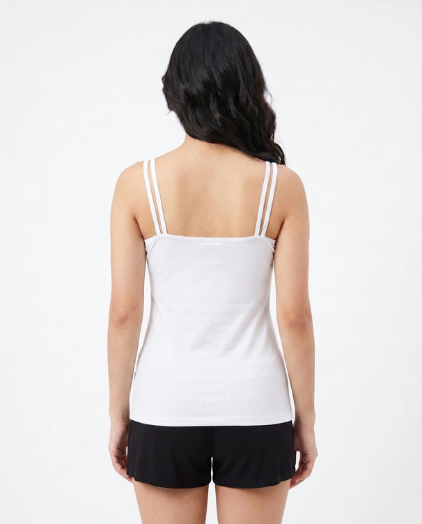 Sajiero Soft Cotton Camisole - Daisy - White