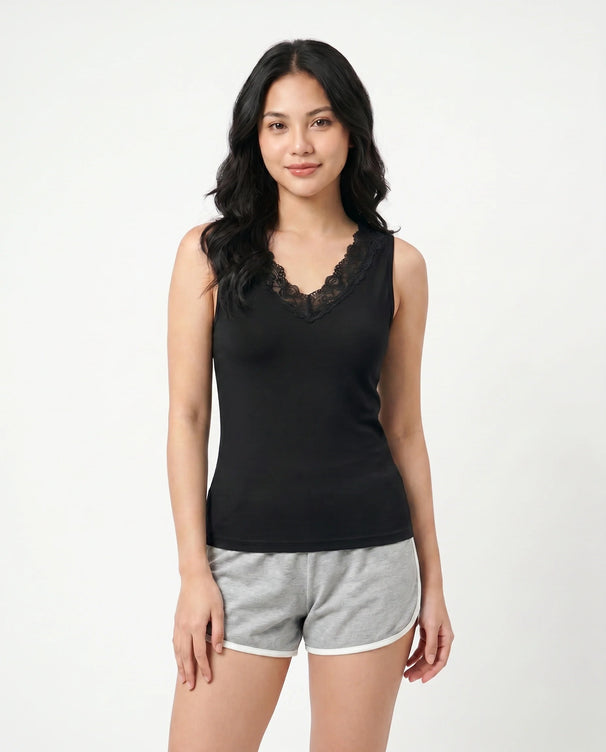 Sajiero Soft Cotton Camisole - Florette - Black