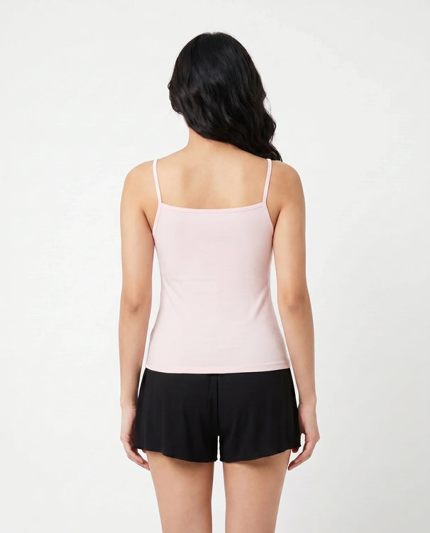 Sajiero Soft Cotton Camisole - Thin Strap - Pink