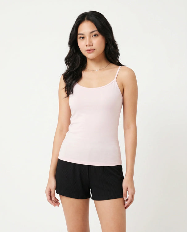 Sajiero Soft Cotton Camisole - Thin Strap - Pink