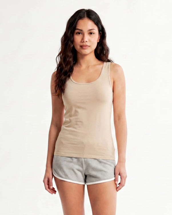Sajiero Soft Cotton Camisole - Wide Strap - Skin