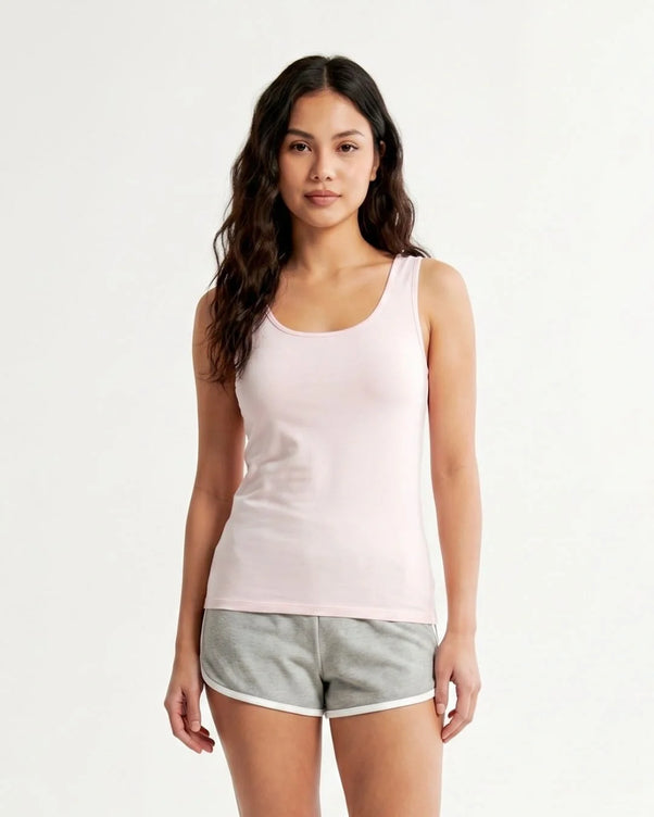 Sajiero Soft Cotton Camisole - Wide Strap - Pink