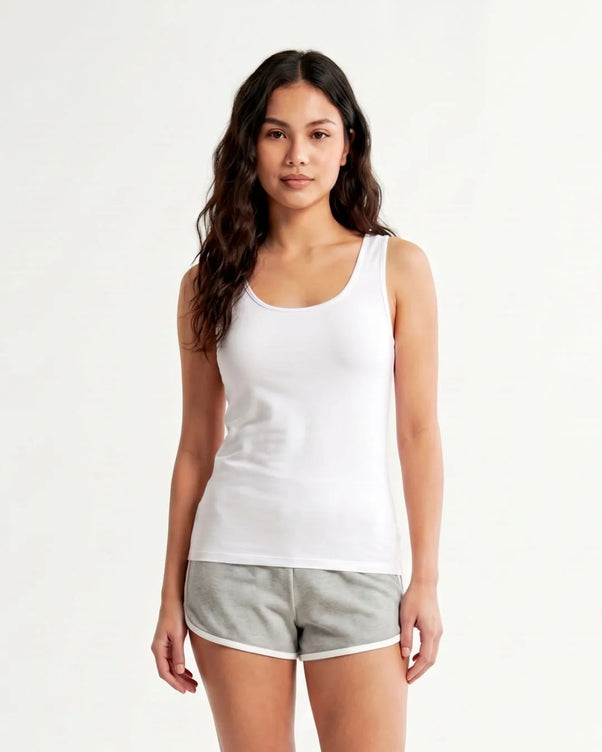 Sajiero Soft Cotton Camisole - Wide Strap - White