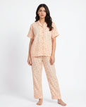 Sajiero Summer Crinkled Pajama Suit - Flora - Peach