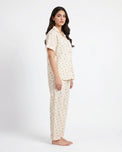 Sajiero Summer Crinkled Pajama Suit - Flora - Beige