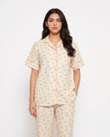 Sajiero Summer Crinkled Pajama Suit - Flora - Beige