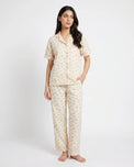 Sajiero Summer Crinkled Pajama Suit - Flora - Beige