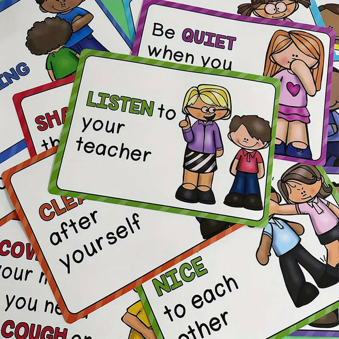 15-Piece Educational Classroom Rules Learning Cards