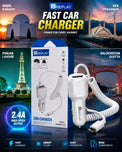 REPLAY 2.4A Fast Car Charger Adapter with Strong Coiled Cable | Smart IC Chip Rapid Charging & Multi-Protection Safety | Heavy Duty Universal Dual USB Car Charger for All Smartphones (Model: RP-11)