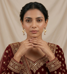 Gold Textured Heart & Crystal Ball Dangle Earrings for Women - Sparkly Huggie Hoop Drop Earrings with Pave Sphere Accent