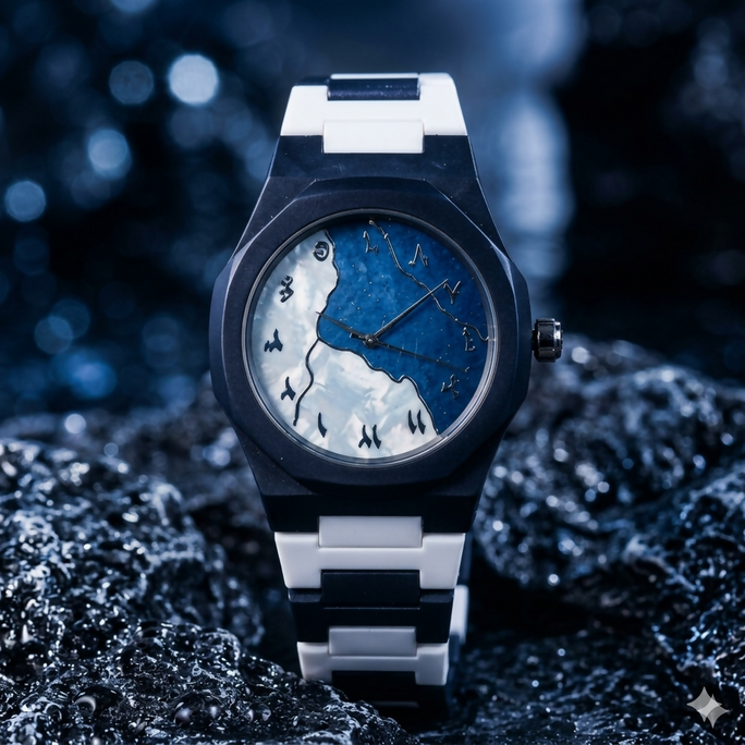 Original BLUE WHITE Arabic Aura Waterproof Wrist Watch: Trending Matte Finish Luxury Timepiece for Men & Boys special Premium Arabic Aura Watch 2026 watch: Luxury Minimalist Design with Butterfly Clasp & Fiber Chain for Men