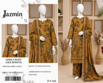 Golden Garden – Premium Linen 4-Patti Lace Dupatta 3-Piece Unstitched Suit