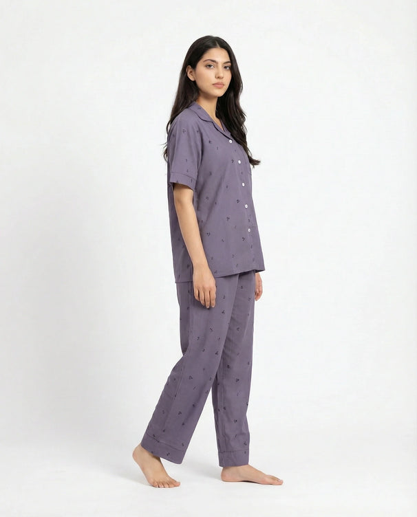Sajiero Linen Pajama Suit - Tulip Slumber - Purple