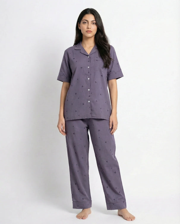 Sajiero Linen Pajama Suit - Tulip Slumber - Purple