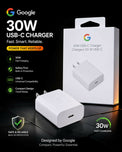 Google 30W USB-C Fast Charger Power Adapter, Ultra Compact Travel Ready Wall Charger with Built-in Safety Protection, Universal Compatibility for iPhone 15/14/13, iPad, MacBook, OnePlus, & Android Phones