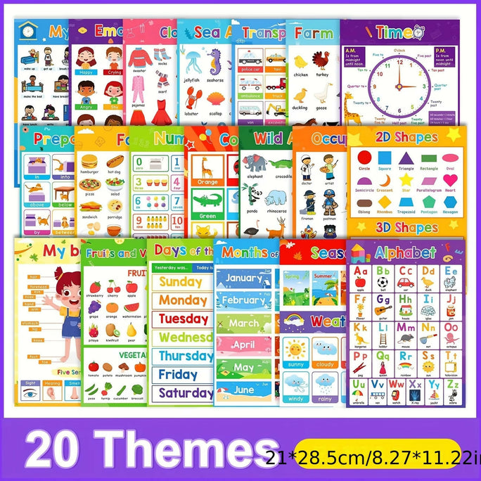 20 Educational Posters for Youngsters - Laminated Learning Charts for Kids, ABC Alphabet Posters, Preschool Homeschool Materials, Pre-K Classroom Wall Decorations