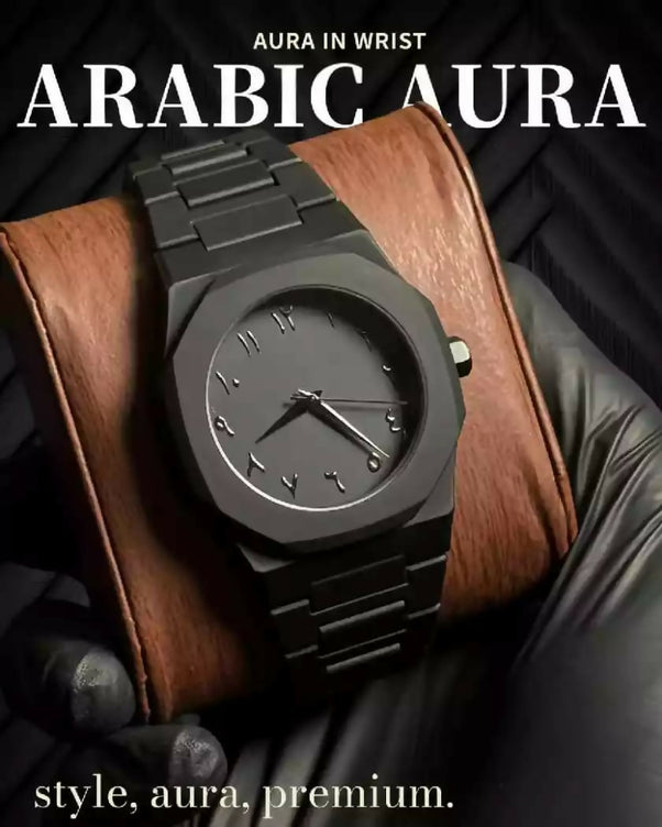 Original Arabic Aura Waterproof Wrist Watch: Trending Matte Finish Luxury Timepiece for Men & Boys special Premium Arabic Aura Watch 2026 watch: Luxury Minimalist Design with Butterfly Clasp & Fiber Chain for Men