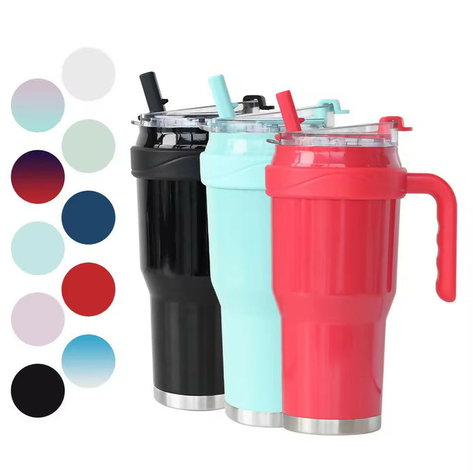New 40 OZ Tumbler with Handle and Nozzle Straw Lid, Insulated Reusable Stainless Steel Travel Mug Keeps Drinks Cold up to 34 Hours