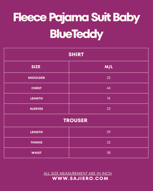 Sajiero Fleece Pajama Suit Baby BlueTeddy