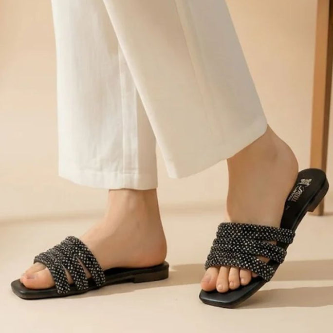 Milli Legacy 501 Summer Glamour Embellished Flat Slippers For Women