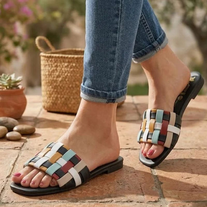 Milli Legacy 452.1 Multi Colored Woven Flat Slide Sandals For Women