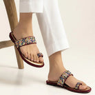 Milli Legacy 4707 Multicolor Beaded Toe Ring Handcrafted Flat Sandals For Women