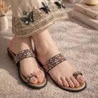 Milli Legacy 4707 Multicolor Beaded Toe Ring Handcrafted Flat Sandals For Women