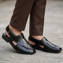 Milli Legacy Handcrafted Ostrich Grain Leather Buckle Peshawri Chappal For Men