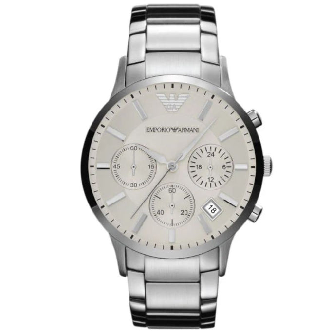 Emporio Armani AR2458 Men's Chronograph Quartz Stainless Steel Silver Dial 43mm Watch