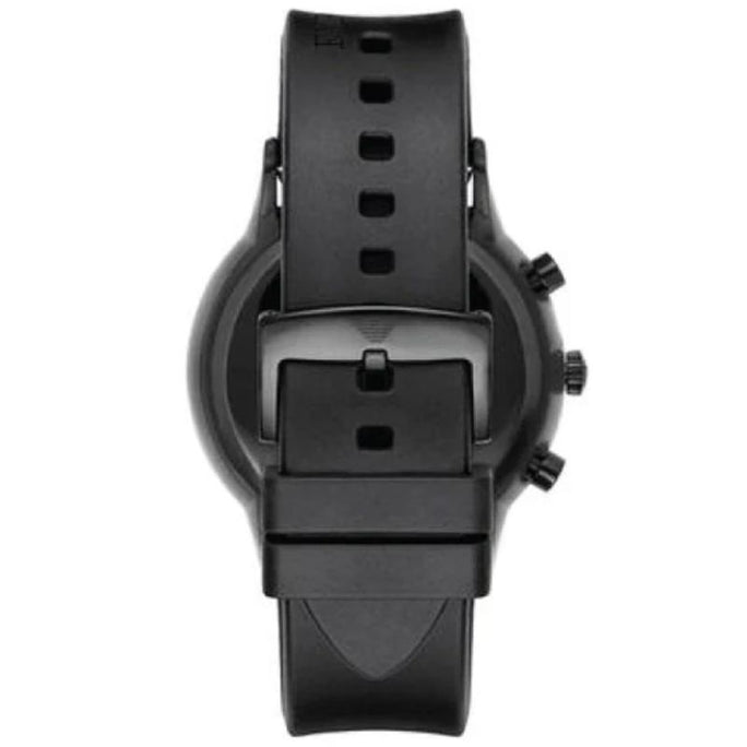 Emporio Armani AR11048 Men’s Chronograph Quartz Stainless Steel Silver Dial 43mm Black Silicone Strap Watch