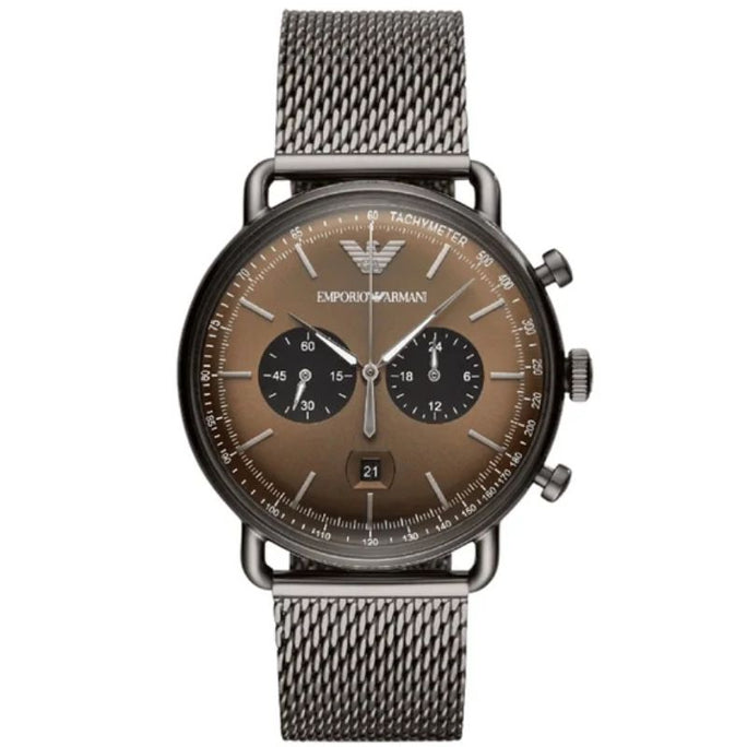 Emporio Armani AR-11141 Men's Silver Mesh Strap Brown Dial Watch