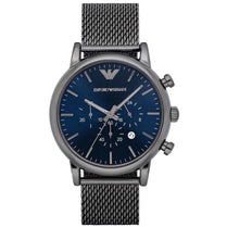 Emporio Armani AR1979 Men's Blue Dial Black Mesh Bracelet Chronograph Watch