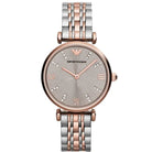 Emporio Armani AR1840 Women's Gianni T-Bar Two-Tone Stainless Steel Grey Dial Quartz Watch