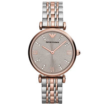 Emporio Armani AR1840 Women's Gianni T-Bar Two-Tone Stainless Steel Grey Dial Quartz Watch