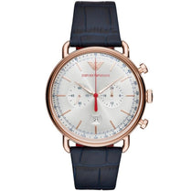 Emporio Armani AR11123 Men’s Chronograph Quartz Blue Leather Strap Silver Dial 48mm Watch