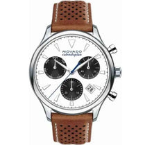Movado 3650008 Men’s Swiss Made Quartz Leather Strap White Dial 43mm Watch