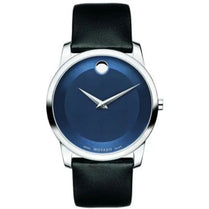 Movado 606610 Men’s Swiss Made Quartz Black Leather Strap Blue Dial 40mm Watch