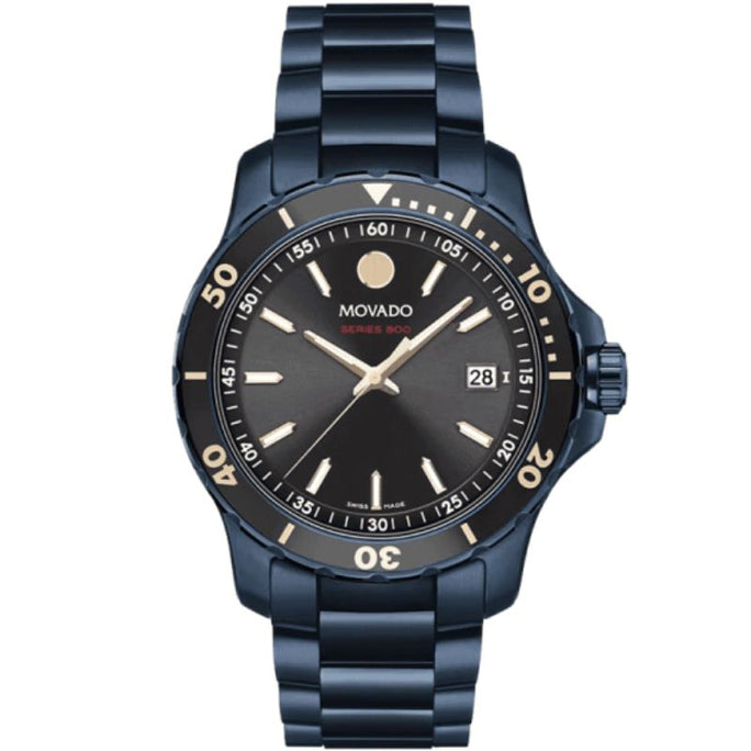 Movado 2600160 Men’s Swiss Made Quartz Blue Stainless Steel Black Dial 40mm Watch