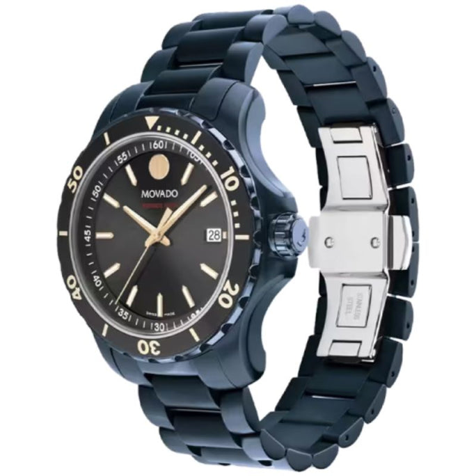 Movado 2600160 Men’s Swiss Made Quartz Blue Stainless Steel Black Dial 40mm Watch