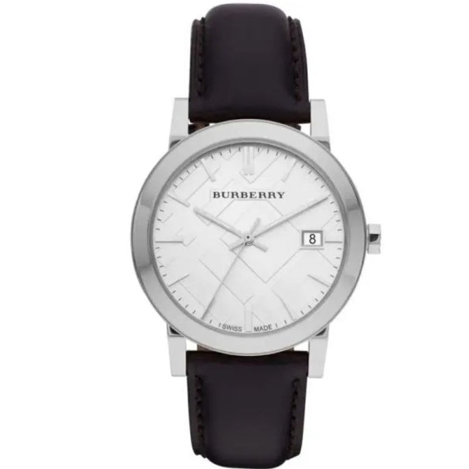 Burberry BU9008 Men’s Swiss Made Leather Strap Silver Dial 38mm Watch