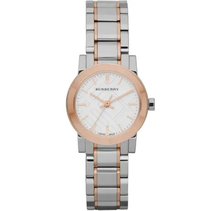 Burberry BU9205 Womens Swiss Made Two-Tone Stainless Steel Silver Dial 26mm Watch