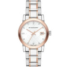 Burberry BU9127 Womens Swiss Made Two-Tone Stainless Steel Silver Dial 34mm Watch