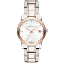 Burberry BU9127 Womens Swiss Made Two-Tone Stainless Steel Silver Dial 34mm Watch