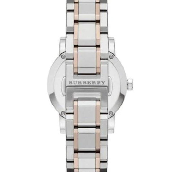 Burberry BU9127 Womens Swiss Made Two-Tone Stainless Steel Silver Dial 34mm Watch
