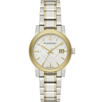 Burberry BU9115 Womens Swiss Made Quartz Two-Tone Stainless Steel Silver Dial 34mm Watch