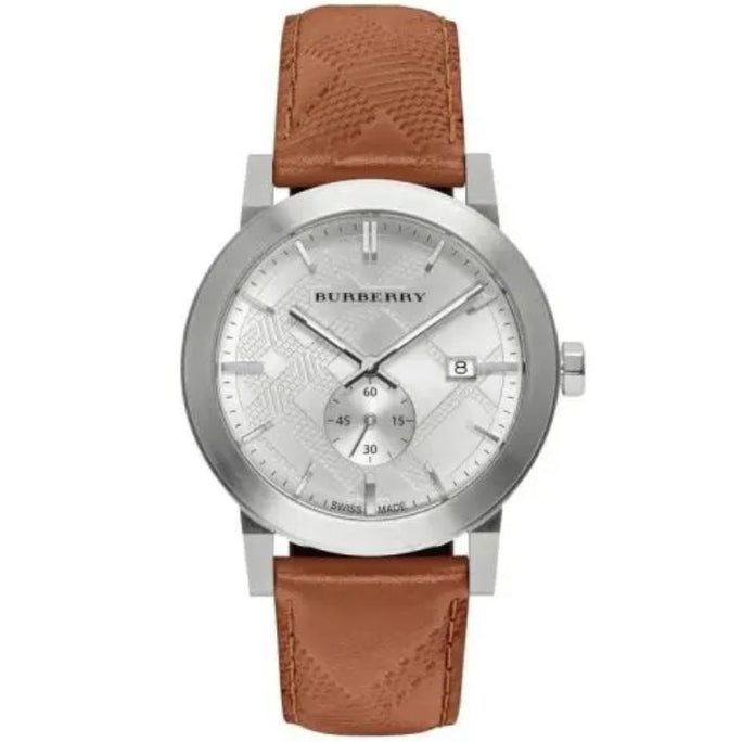 Burberry BU9904 Mens Quartz Leather Strap Silver Dial 42mm Watch