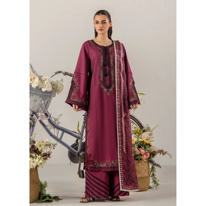 Sara Jahan SJ-1087 Breeze Lawn 26 Lawn Maroon 3Pc Suit
