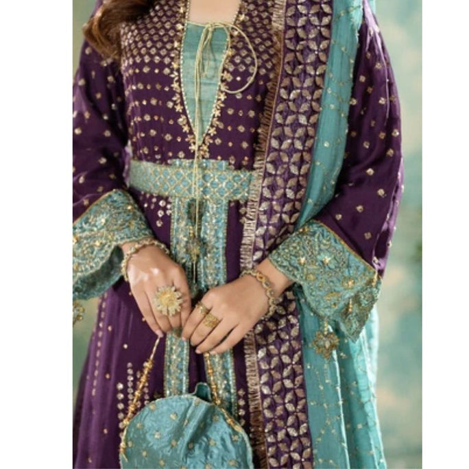 Sara Jahan SJ-1023 Rang-e-Bahar Chiffon Plum 4Pc Suit